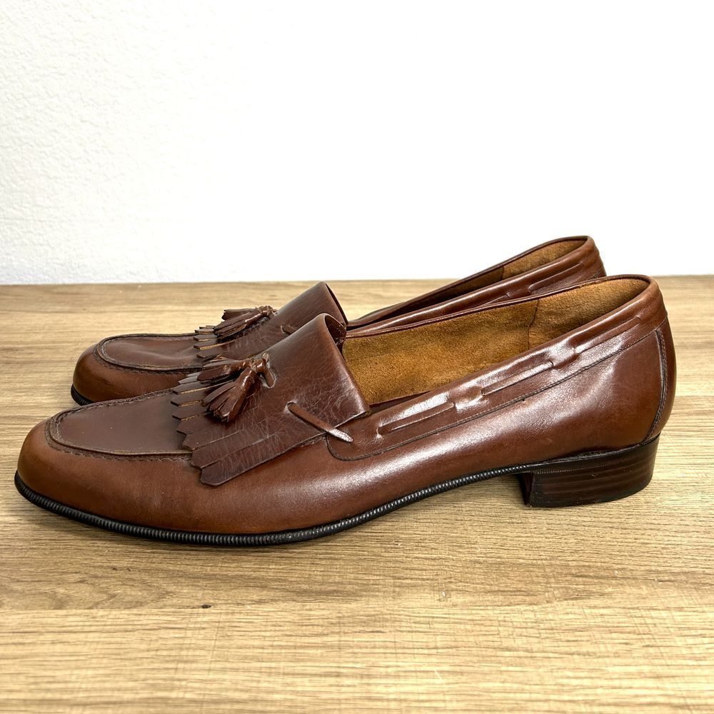Salvatore Ferragamo Brown Leather Kilt Tassel Loafers 11 B